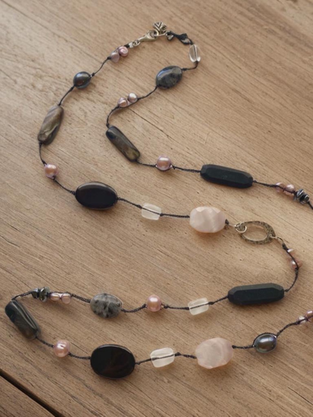 Silpada Pink and Black Mixed Stone Long Necklace  35” inches N1796